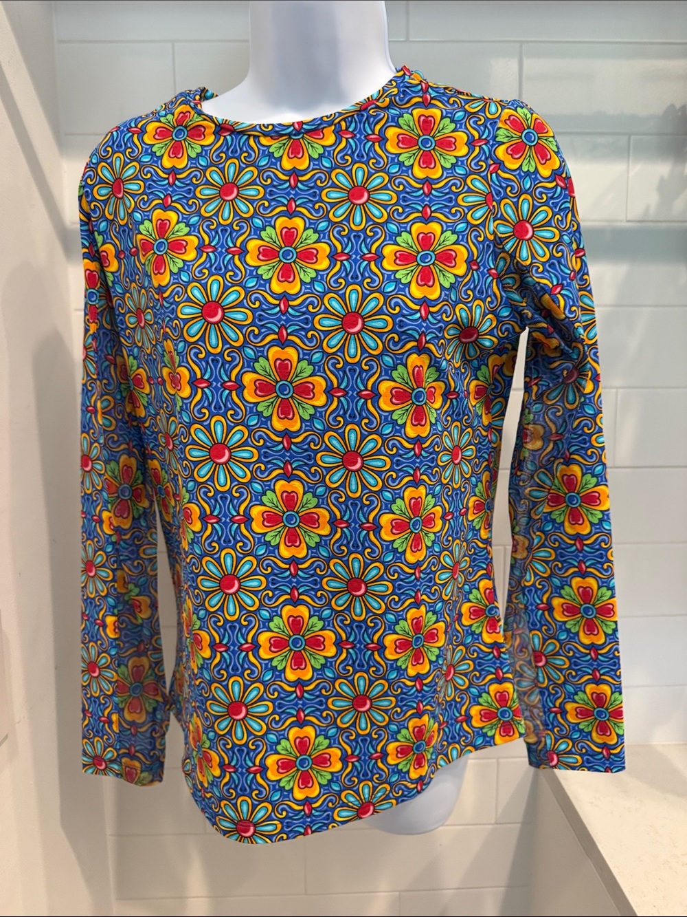 IBKUL Multicolor Floral-Print Long-Sleeve Top - Blue, Yellow, Red